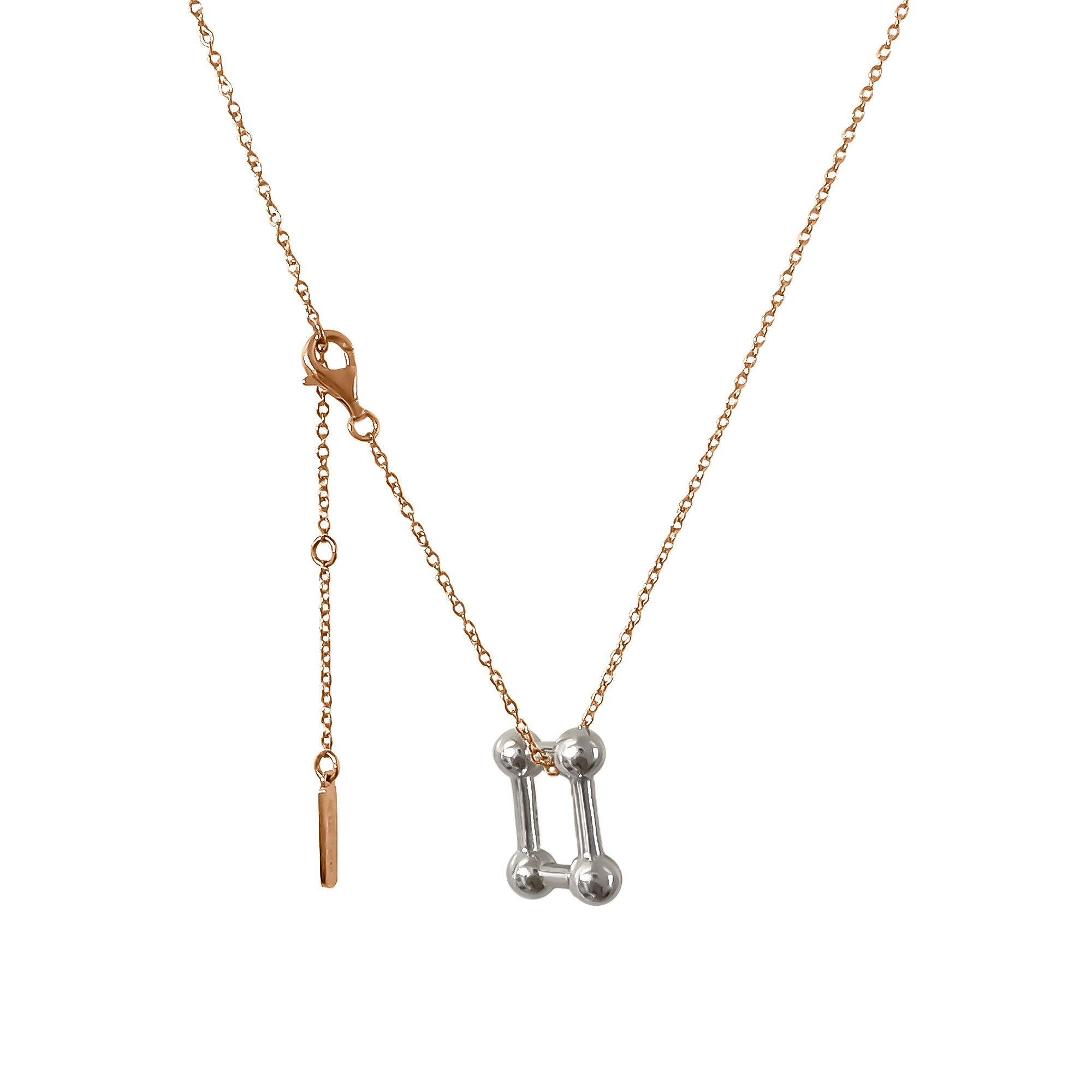 Crafted from sterling silver and rose gold, our Single Link Drop Pendant can instantly elevate any look. A unique blend of fun and sophistication, this pendant can be arranged to your desired style – either dropped or knotted – to make a luxurious statement. Add a touch of class to your look with this modern, versatile piece.