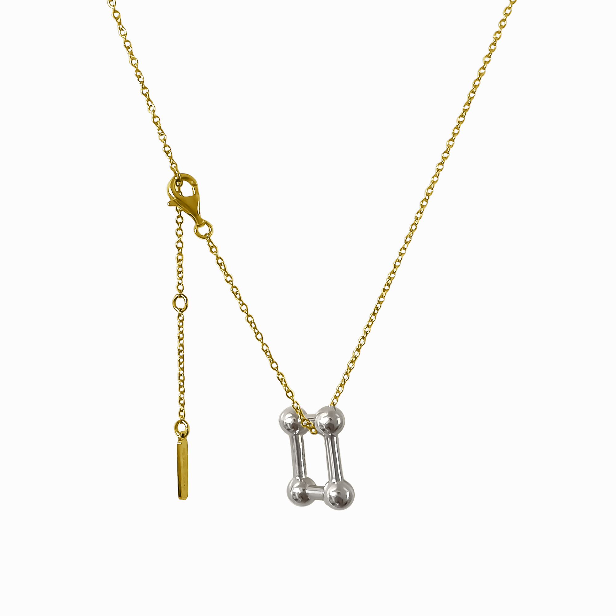 Crafted from sterling silver and yellow gold, our Single Link Drop Pendant can instantly elevate any look. A unique blend of fun and sophistication, this pendant can be arranged to your desired style – either dropped or knotted – to make a luxurious statement. Add a touch of class to your look with this modern, versatile piece.